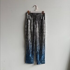 Sequin Straight Leg Pants - Silver and Blue